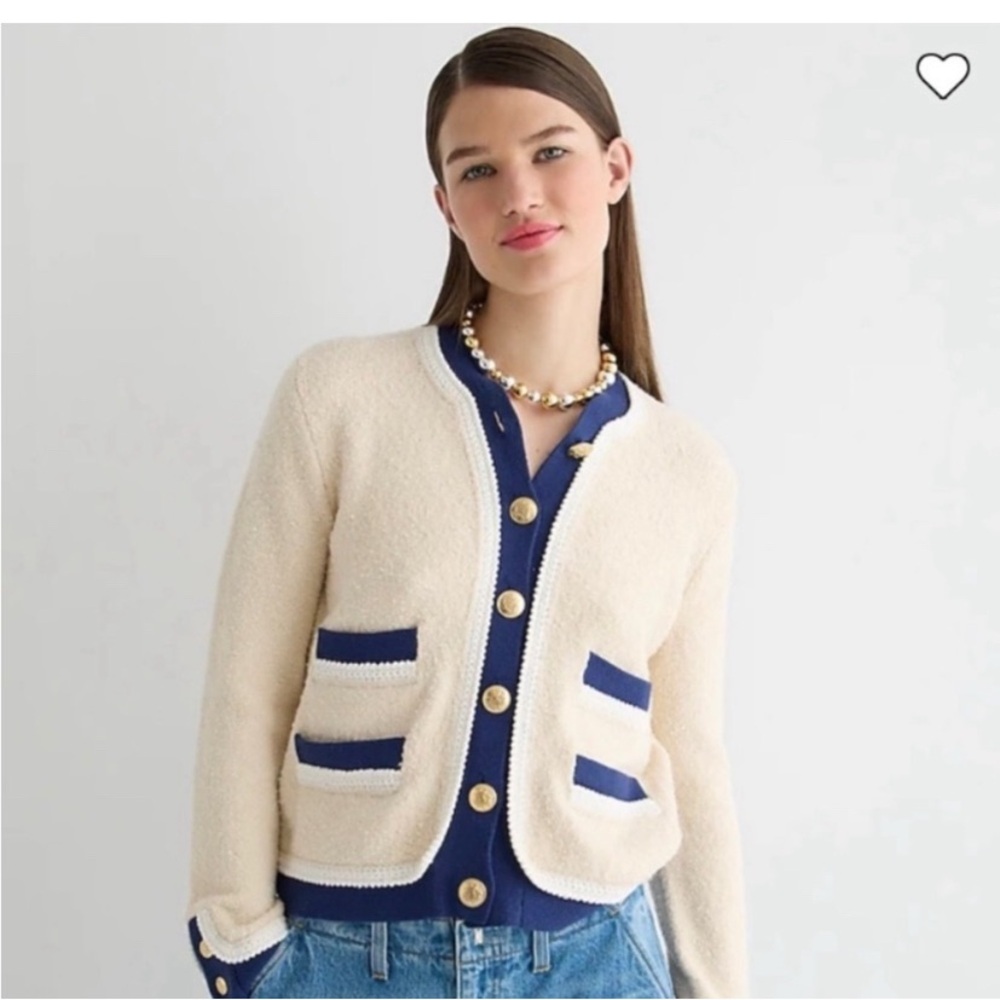 J. Crew Cream and Blue Cardigan Sweater